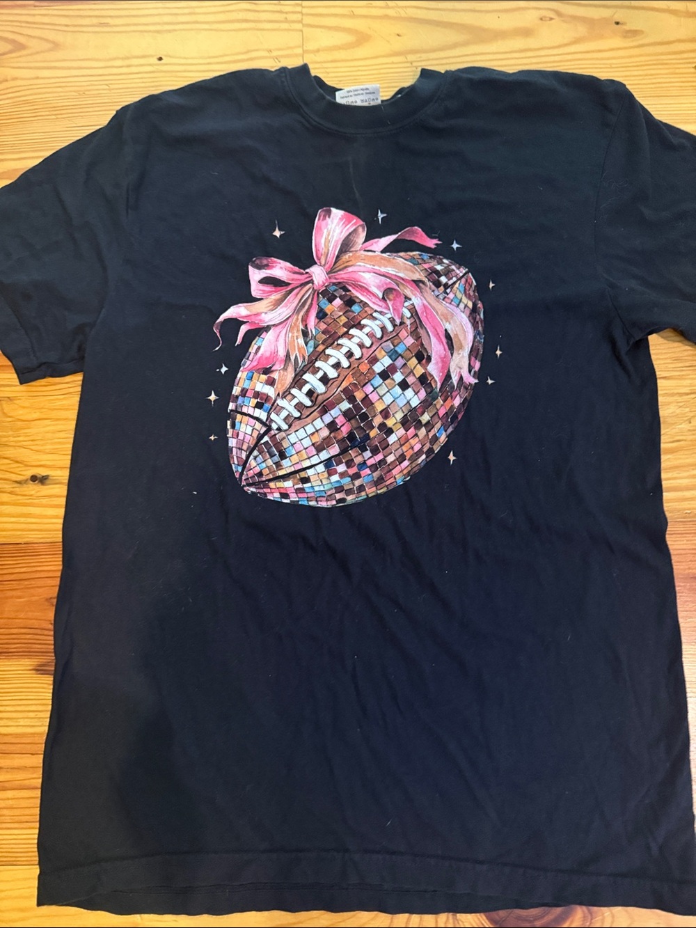 Comfort Colors Black Tee with Pink Bow Disco Football Graphic